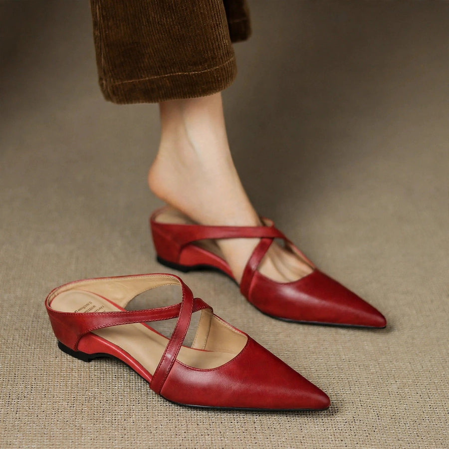 Mules Femme en Cuir Bout Pointu Talon Bloc