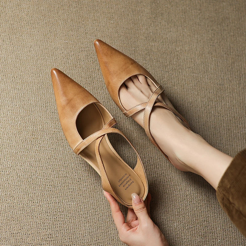 Mules Femme en Cuir Bout Pointu Talon Bloc