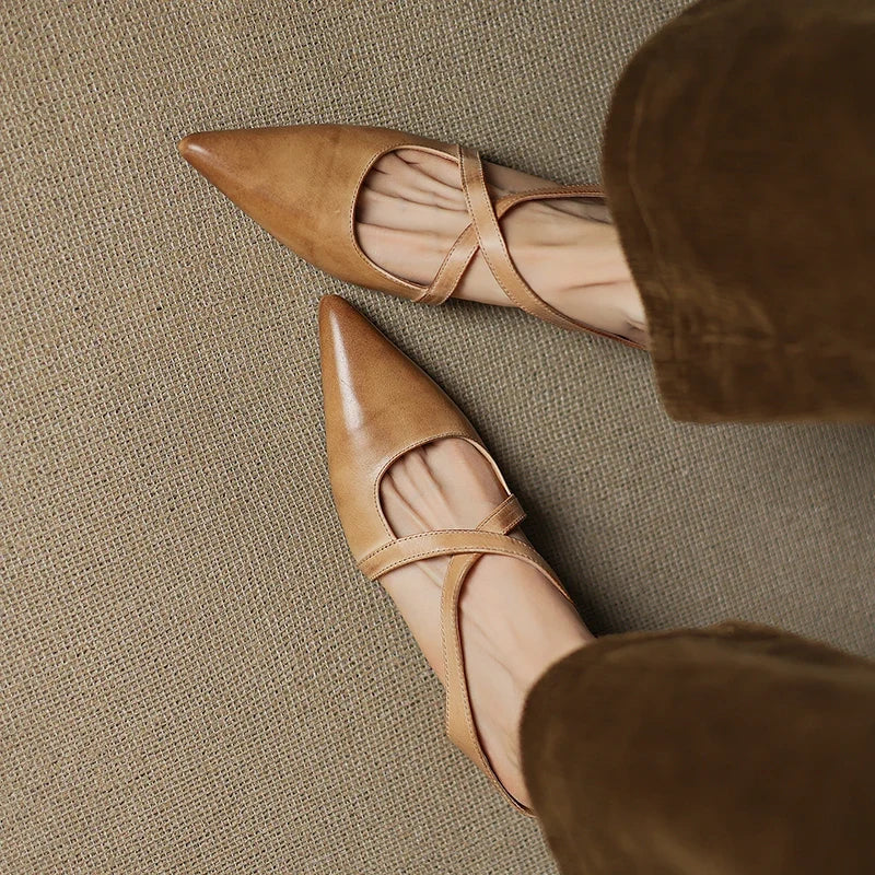 Mules Femme en Cuir Bout Pointu Talon Bloc