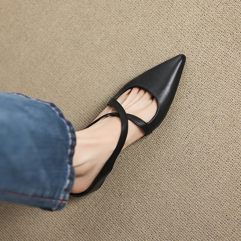 Mules Femme en Cuir Bout Pointu Talon Bloc