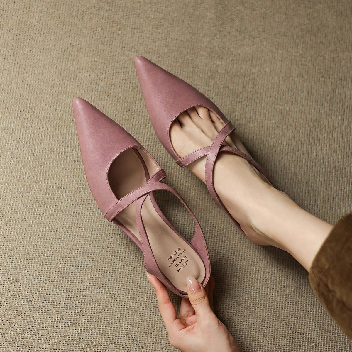 Mules Femme en Cuir Bout Pointu Talon Bloc