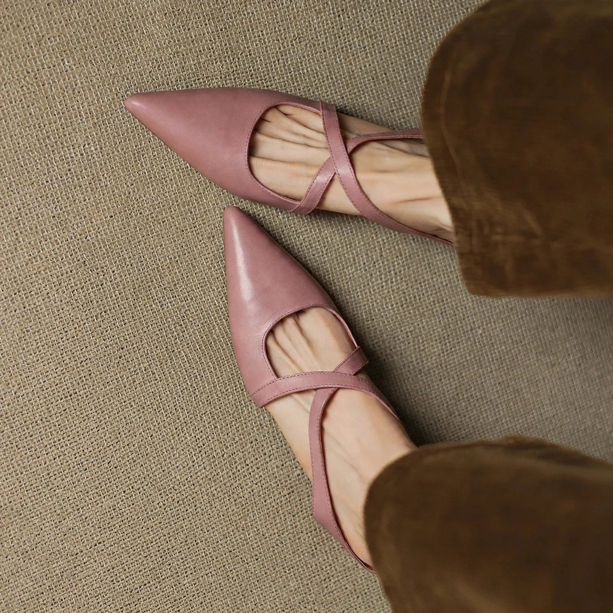 Mules Femme en Cuir Bout Pointu Talon Bloc