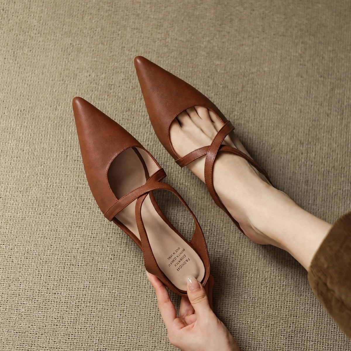 Mules Femme en Cuir Bout Pointu Talon Bloc