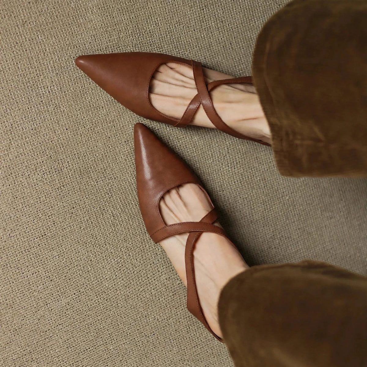 Mules Femme en Cuir Bout Pointu Talon Bloc