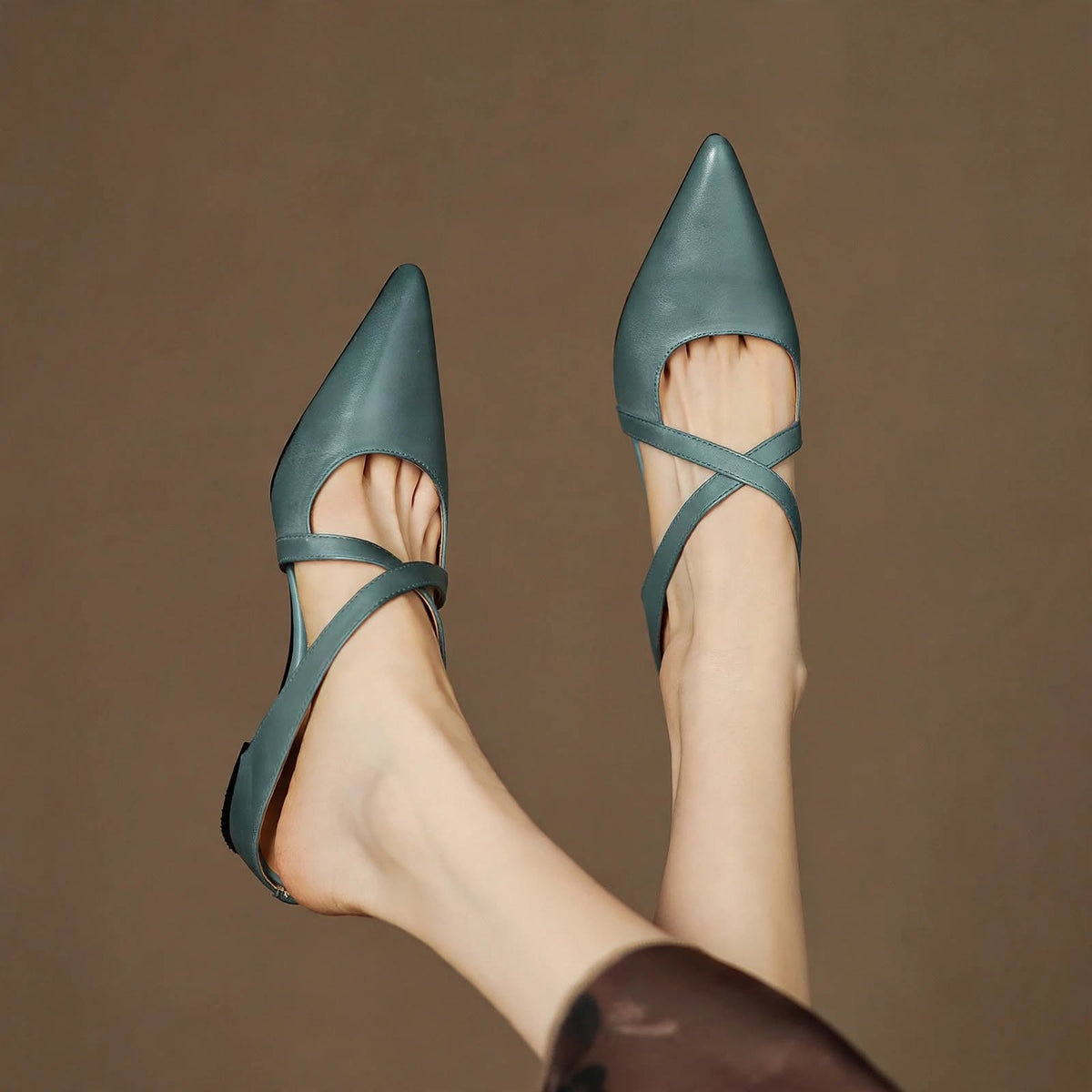 Mules Femme en Cuir Bout Pointu Talon Bloc