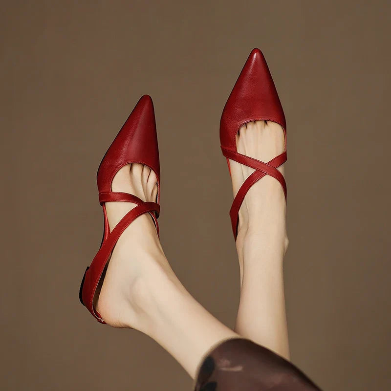 Mules Femme en Cuir Bout Pointu Talon Bloc