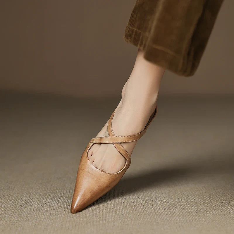 Mules Femme en Cuir Bout Pointu Talon Bloc