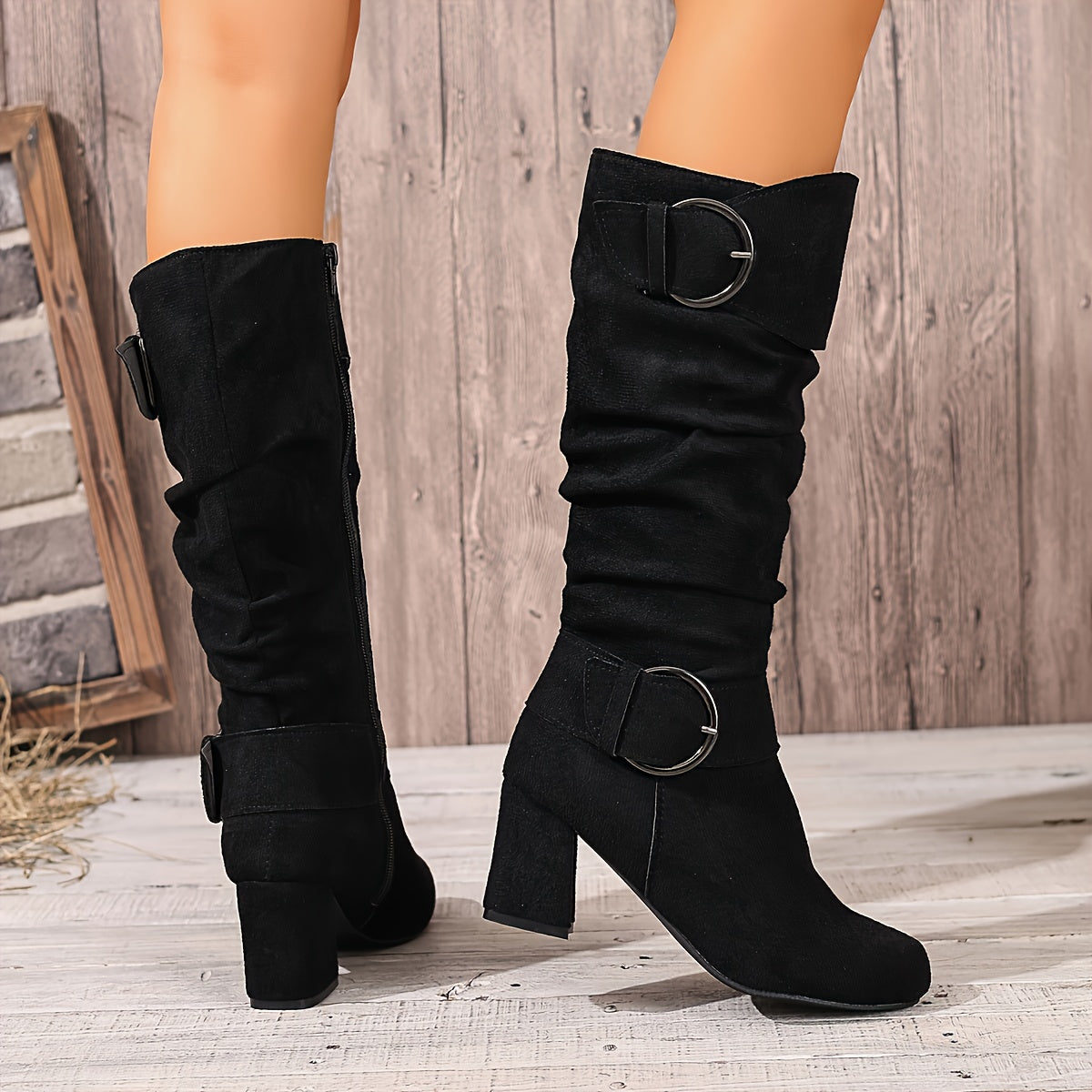 Mylène - Bottes Hautes Froncées Boucles