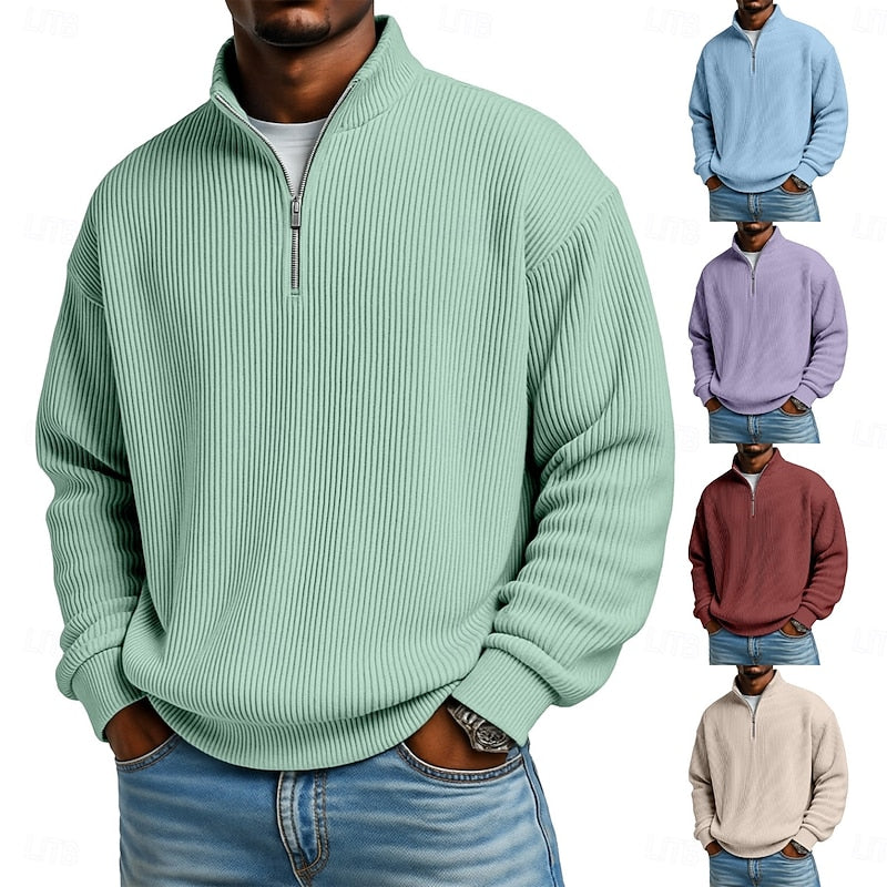 Nestor - Pull Quart Zip Côtelé