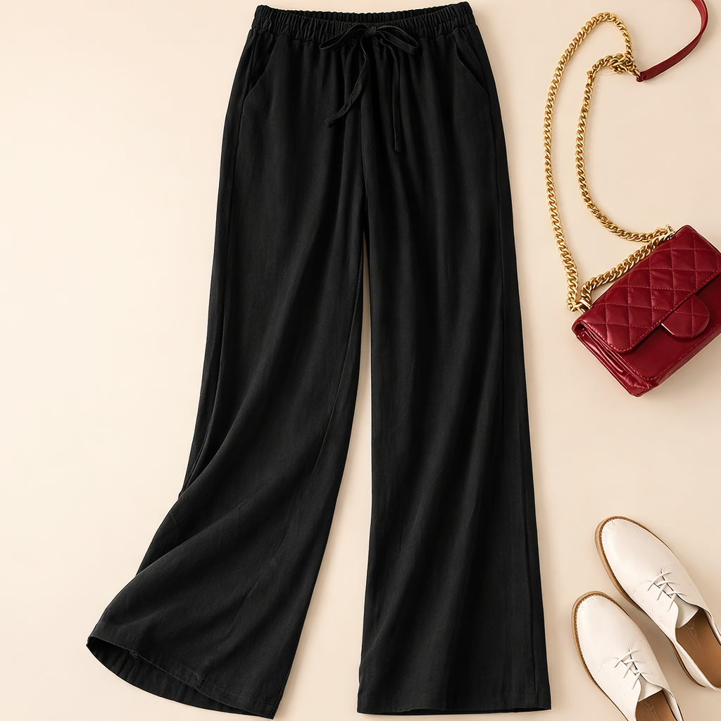 Pantalon en lin à cordon taille élastique coupe décontractée
