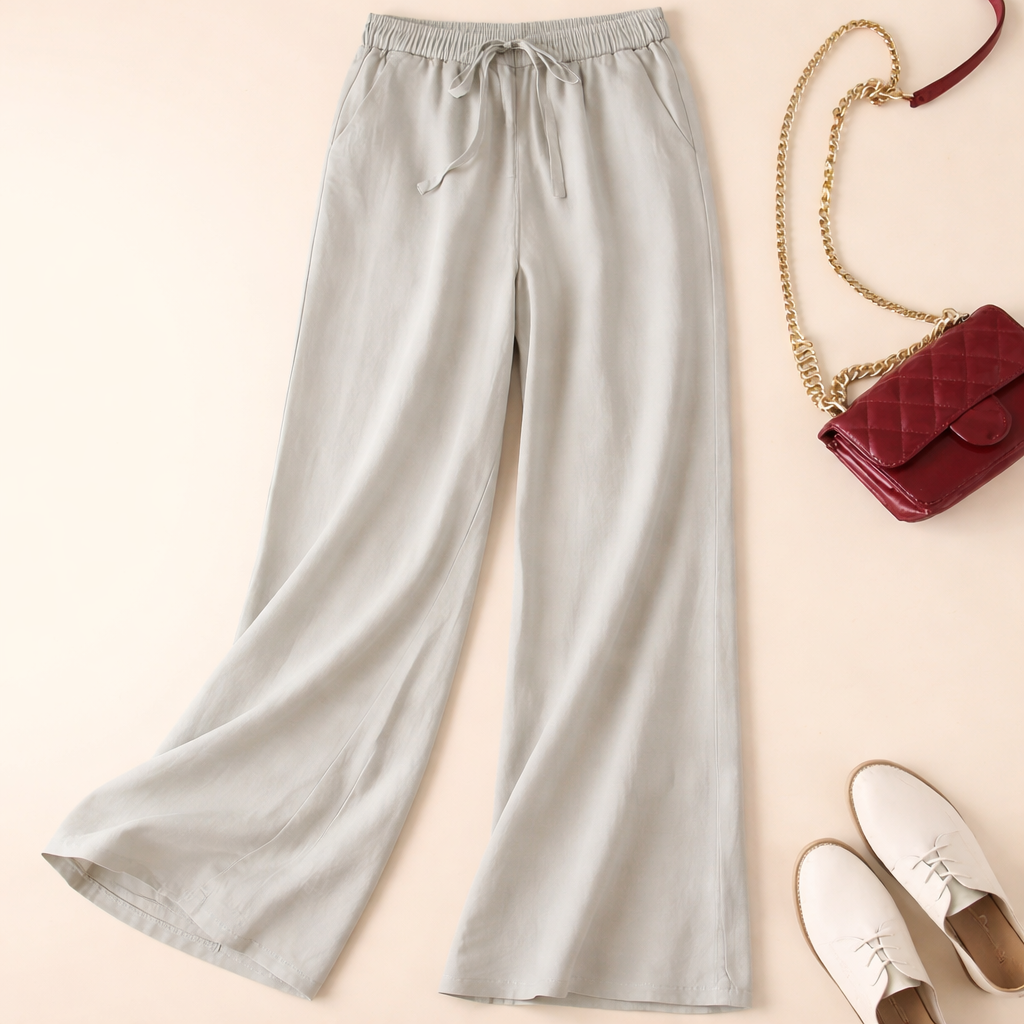 Pantalon en lin à cordon taille élastique coupe décontractée