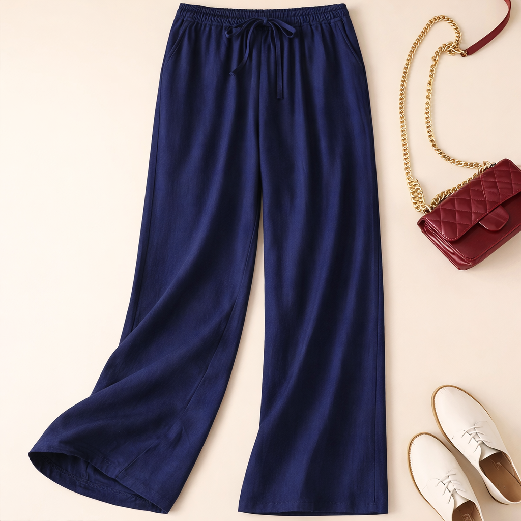 Pantalon en lin à cordon taille élastique coupe décontractée