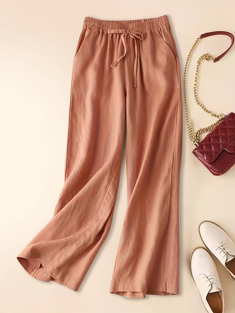 Pantalon en lin à cordon taille élastique coupe décontractée