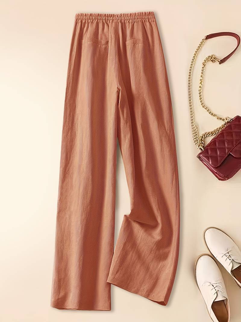 Pantalon en lin à cordon taille élastique coupe décontractée