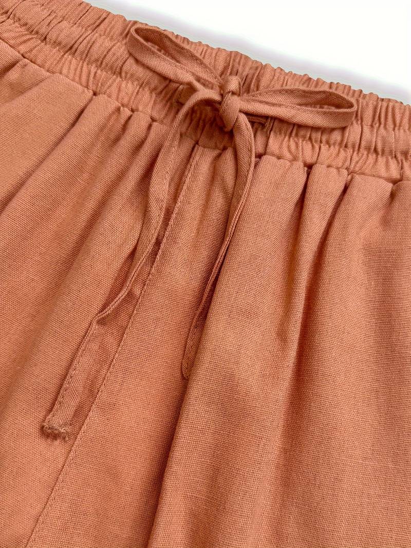 Pantalon en lin à cordon taille élastique coupe décontractée