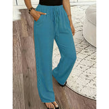 Pantalon fluide femme taille élastique cordon dentelle latérale