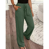 Pantalon fluide femme taille élastique cordon dentelle latérale