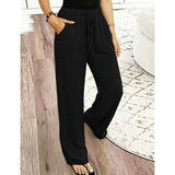 Pantalon fluide femme taille élastique cordon dentelle latérale