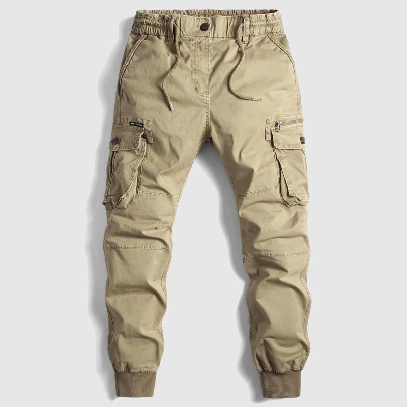 Pantalon Jogger Cargo Homme Coupe Relaxed Poches Plaquées Ourlet Élastique