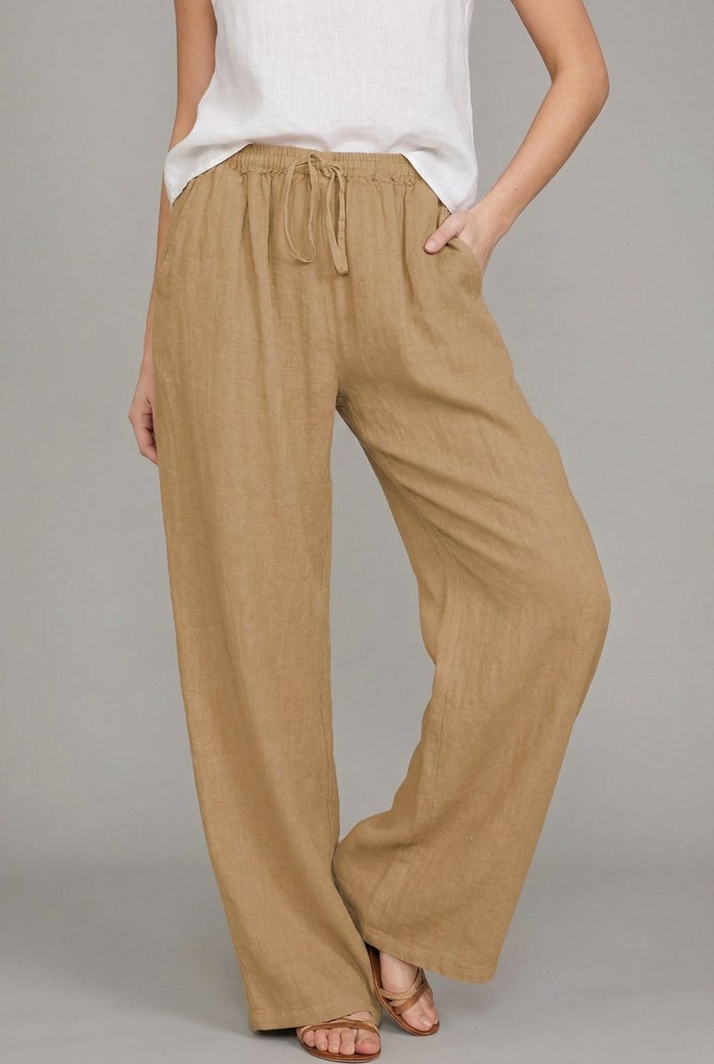 Pantalon large taille élastique cordon femme