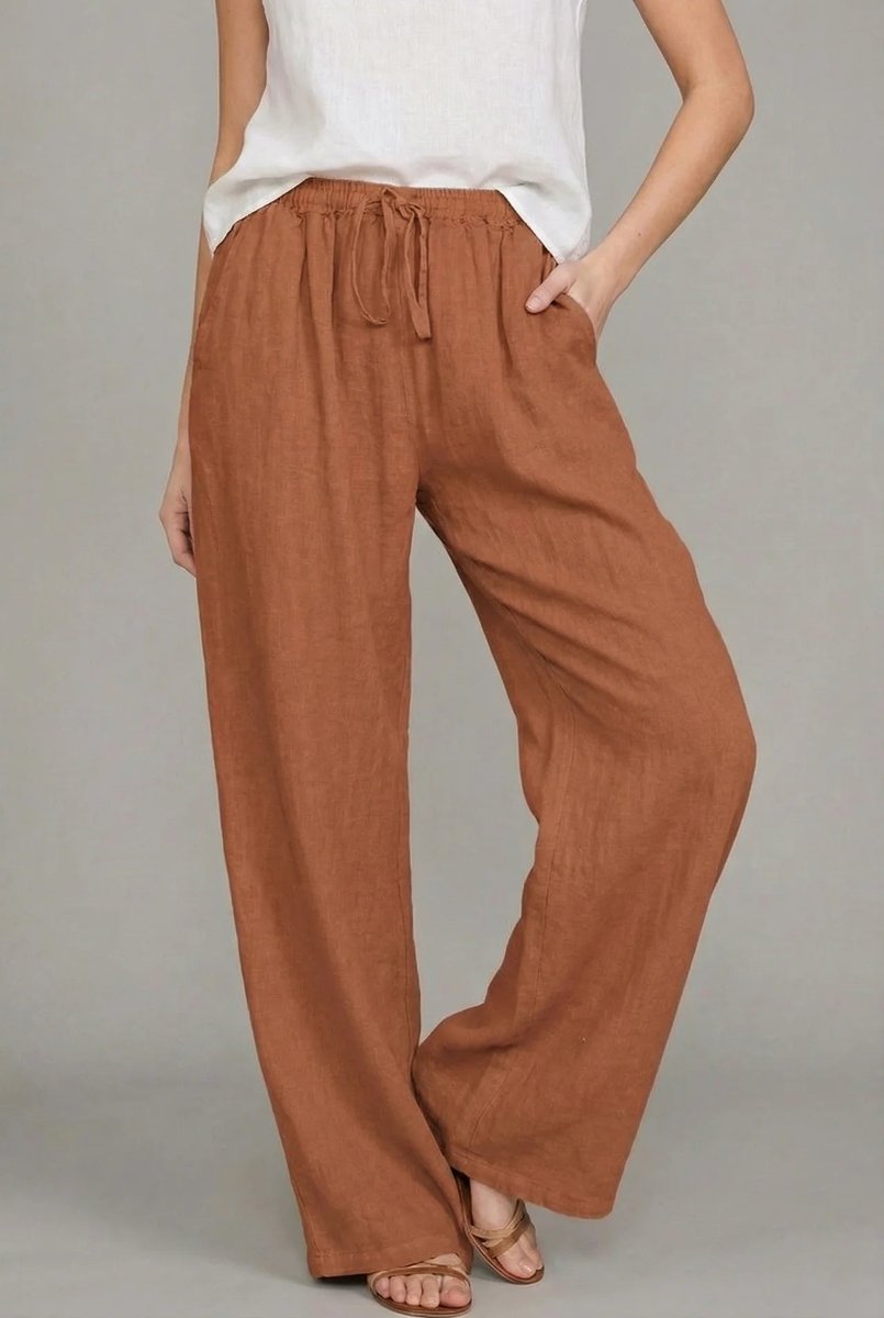 Pantalon large taille élastique cordon femme