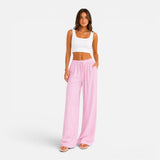 Pantalon large femme taille élastique coupe confort