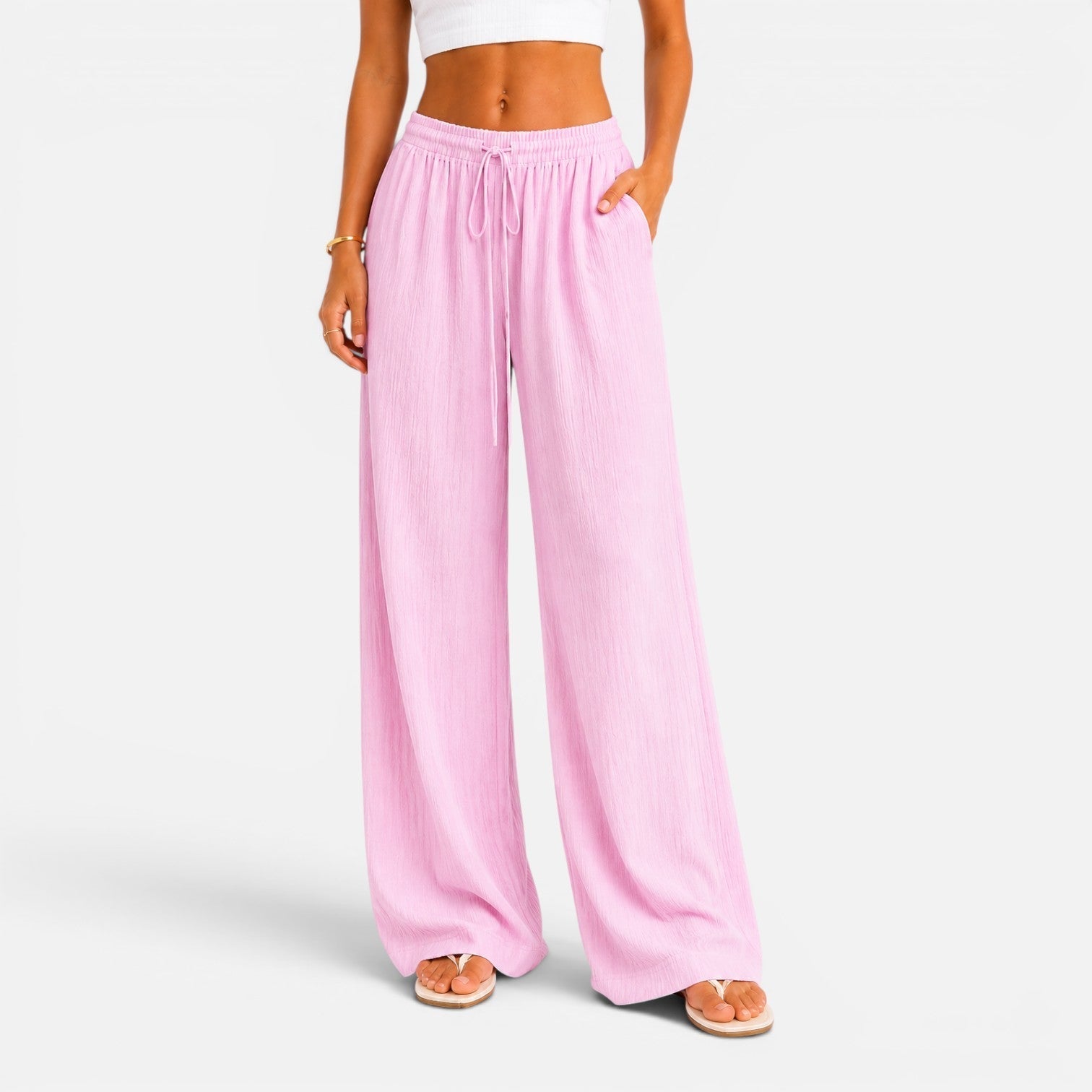 Pantalon large femme taille élastique coupe confort