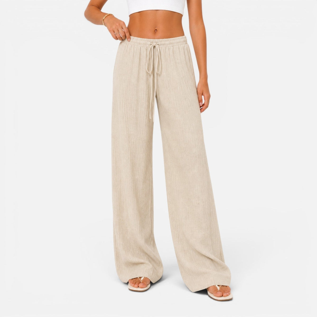 Pantalon large femme taille élastique coupe confort