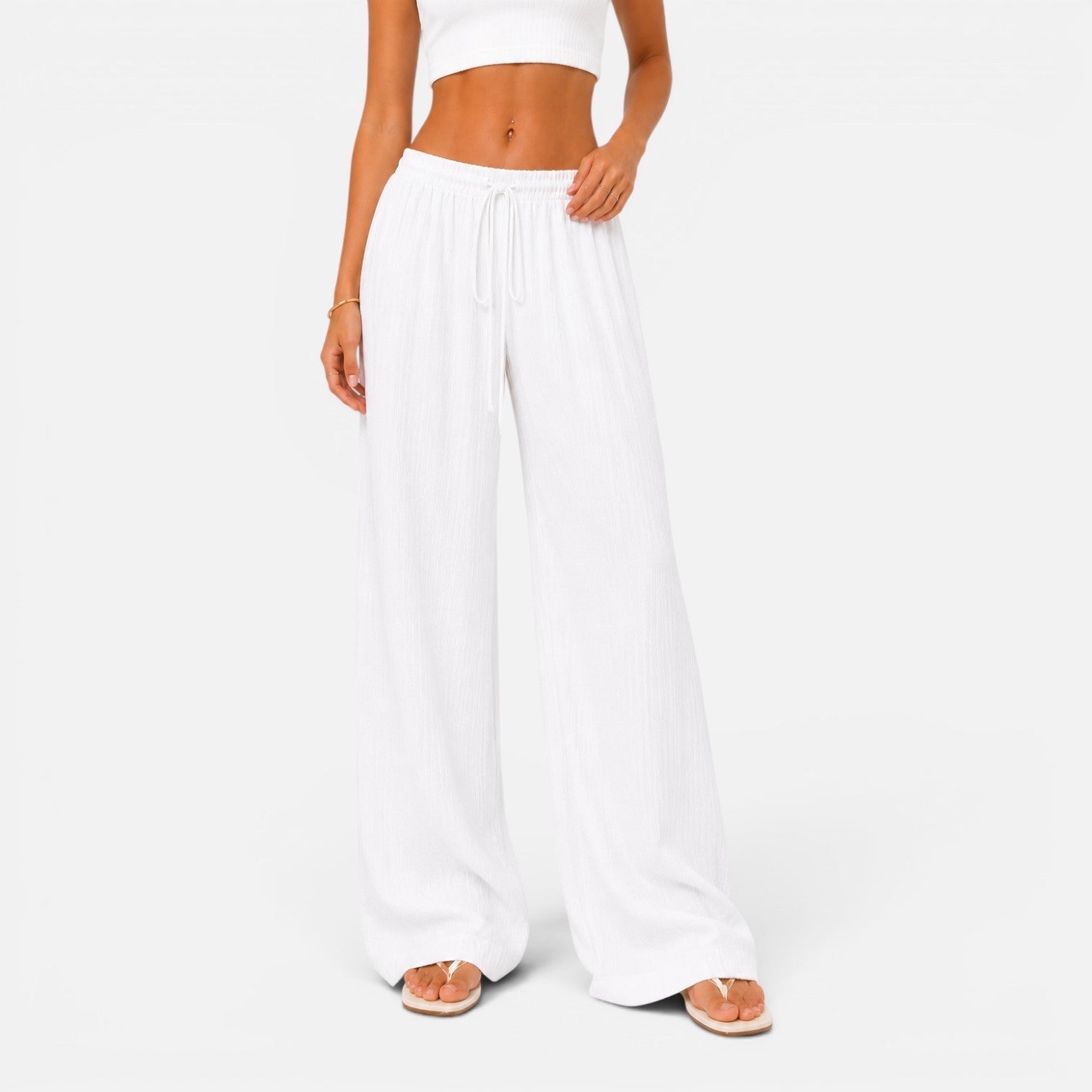 Pantalon large femme taille élastique coupe confort