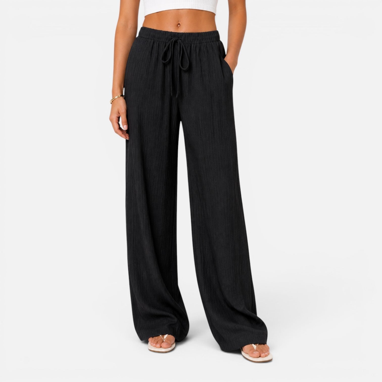 Pantalon large femme taille élastique coupe confort