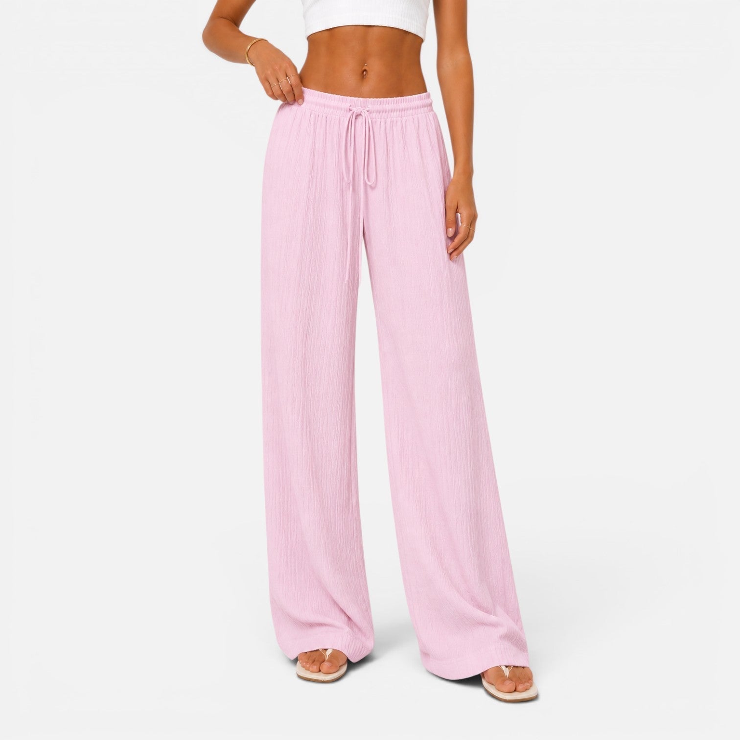 Pantalon large femme taille élastique coupe confort