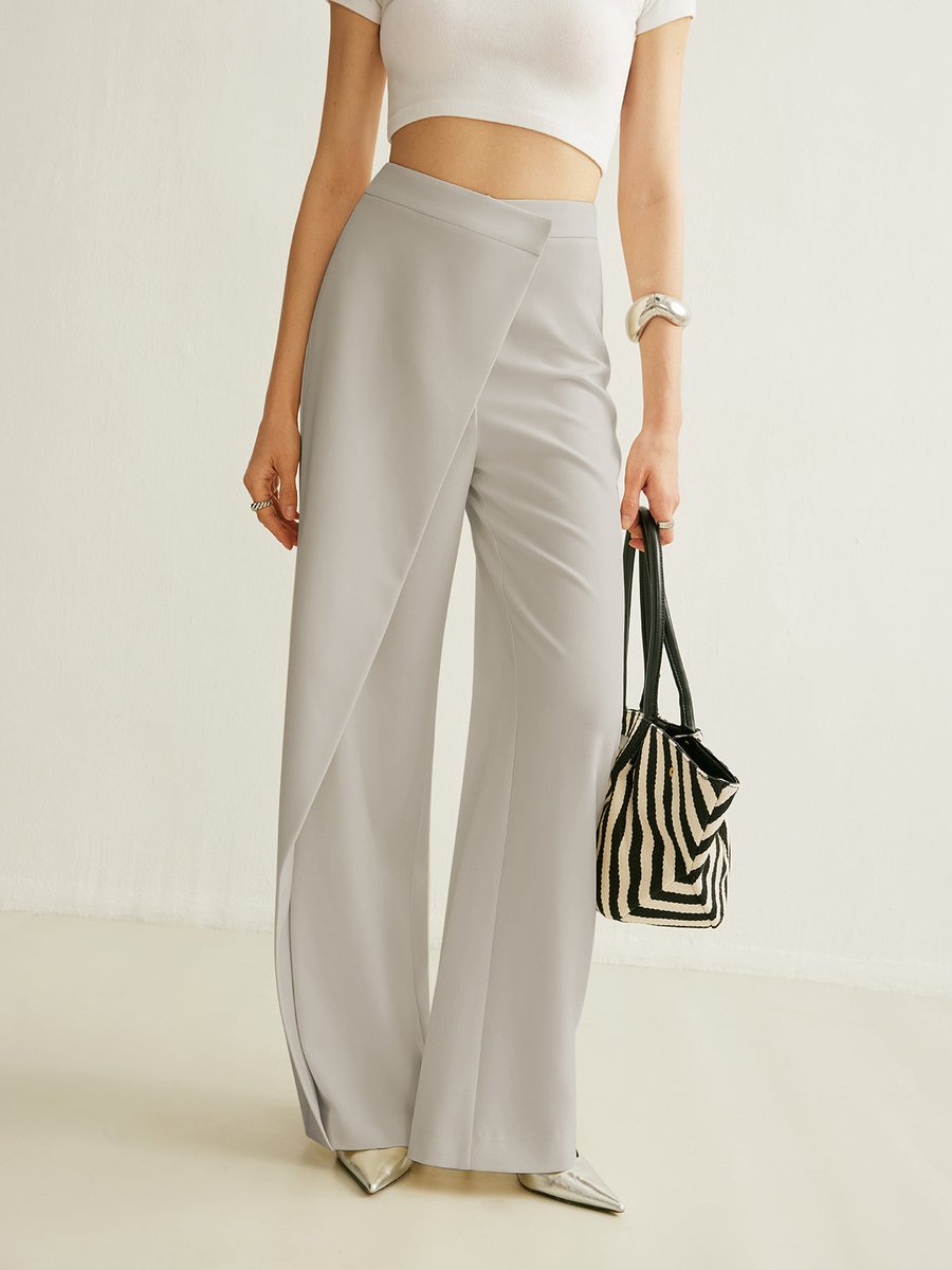 Pantalon large taille haute asymétrique femme