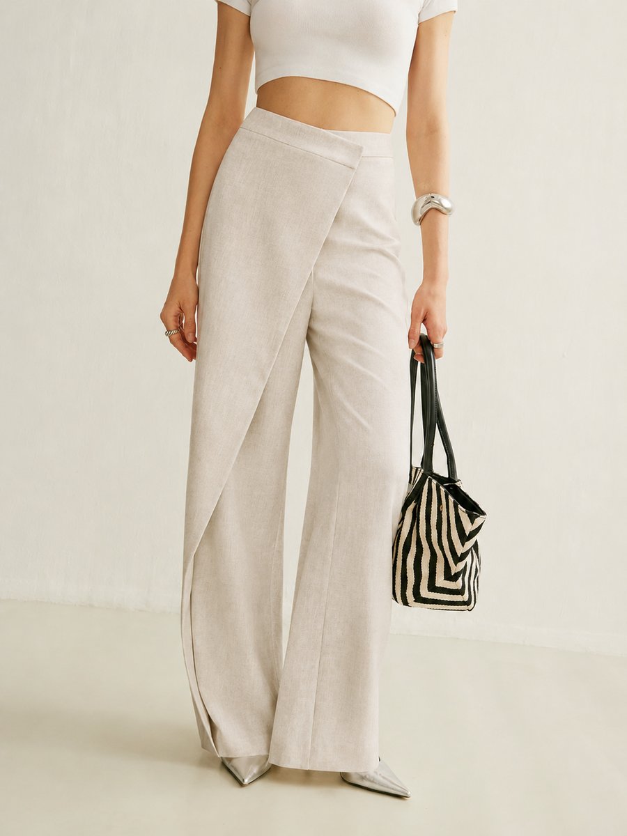 Pantalon large taille haute asymétrique femme