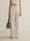 Pantalon large taille haute asymétrique femme