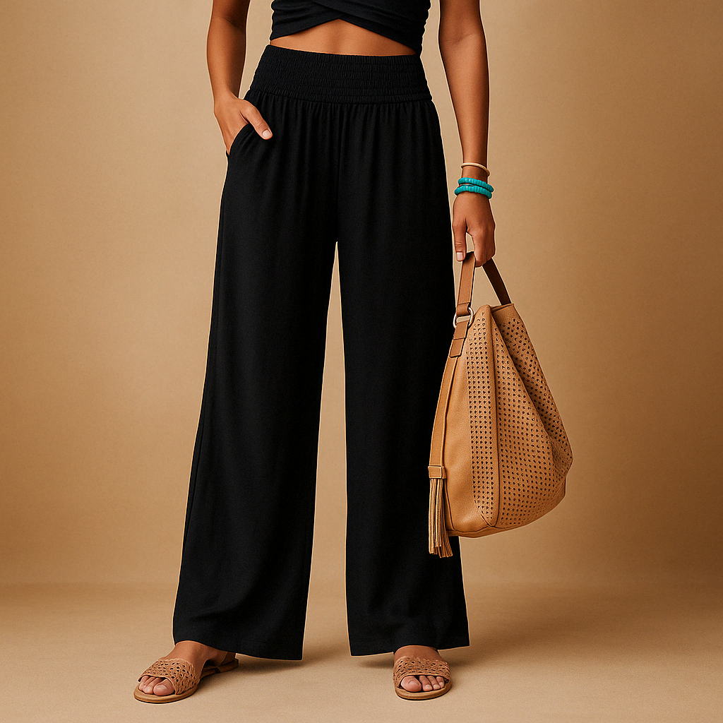 Pantalon taille haute en lin femme, coupe droite décontractée