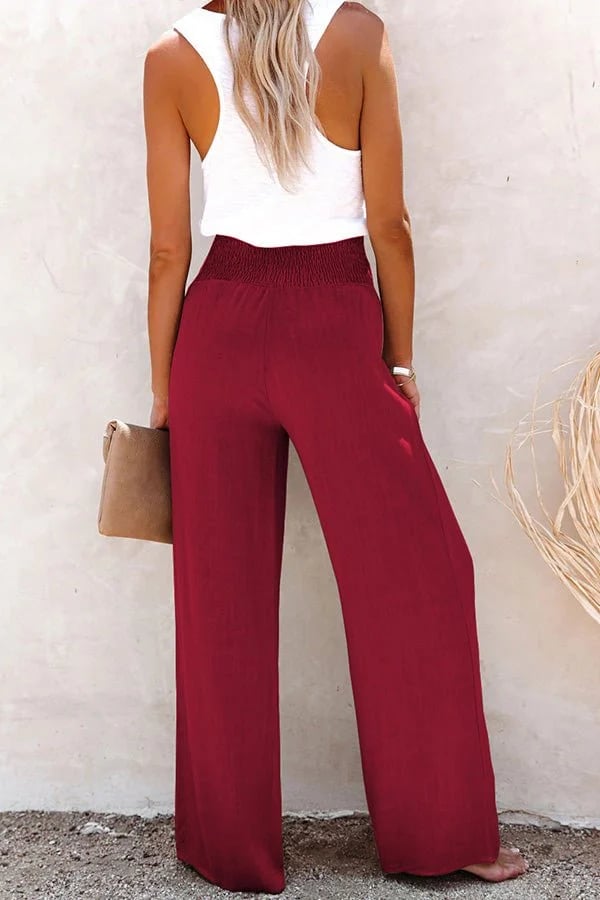 Pantalon Taille Haute Femme Ceinture Smockée