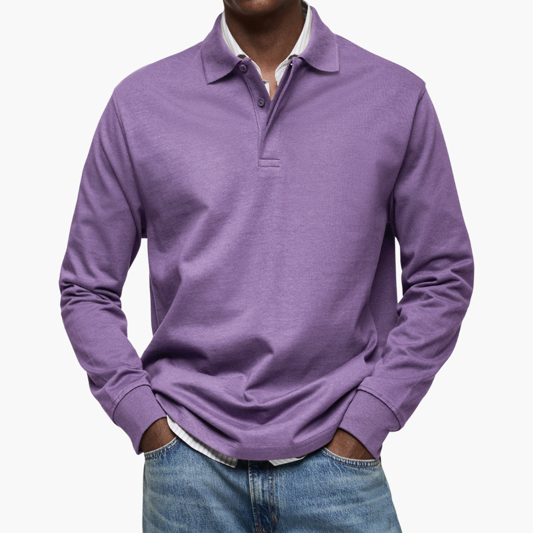 Polo Manche Longue Homme Coupe Regular Col Classique en Coton - Violet