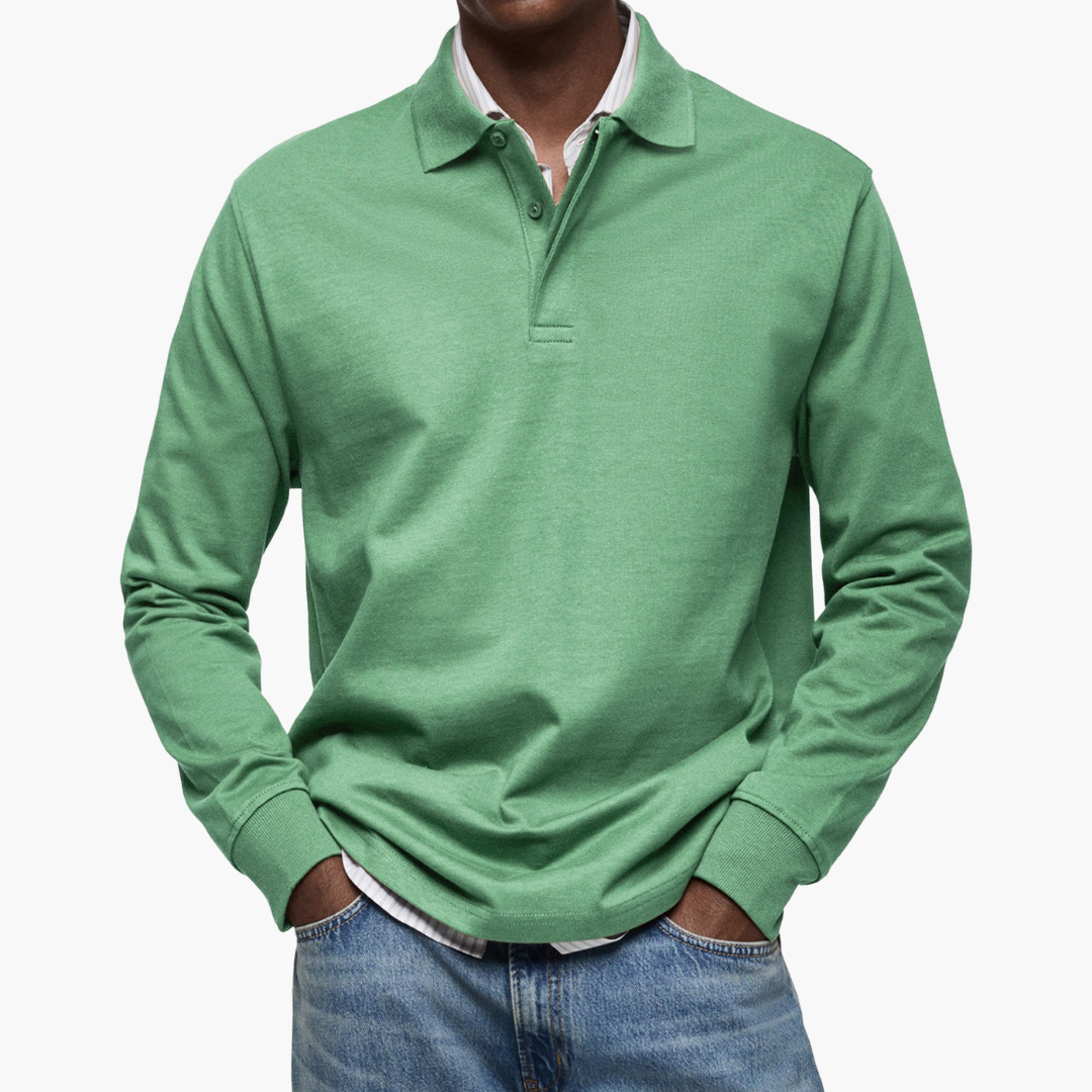 Polo Manche Longue Homme Coupe Regular Col Classique en Coton - Vert