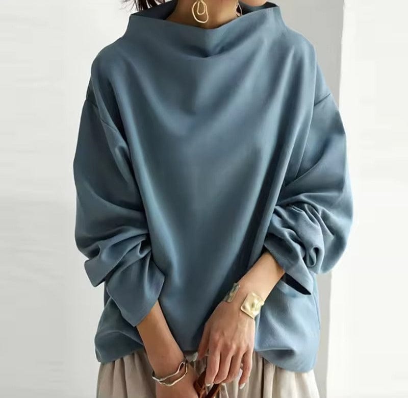 Pull col montant femme en maille douce - Bleu