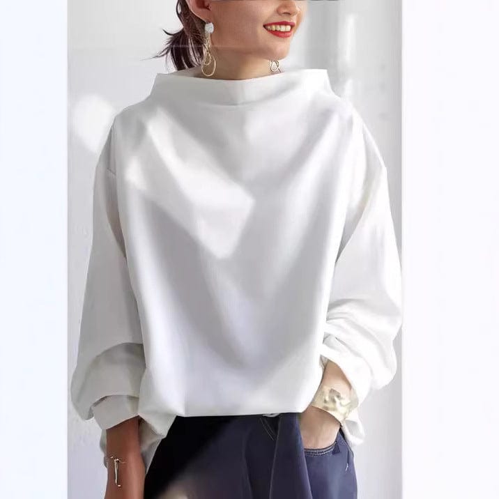 Pull col montant femme en maille douce - Blanc