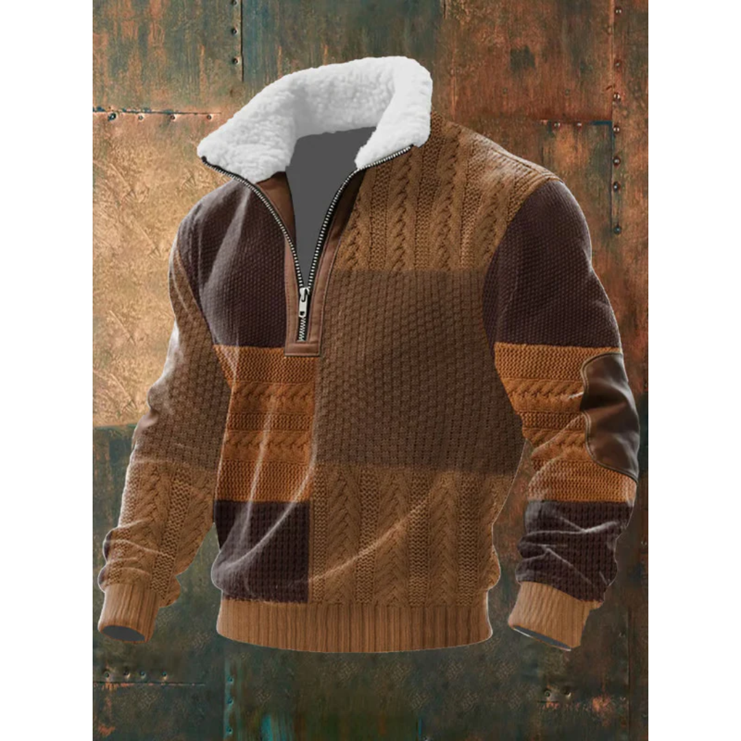 Pull col montant homme en polaire chaud - Brun Foncé