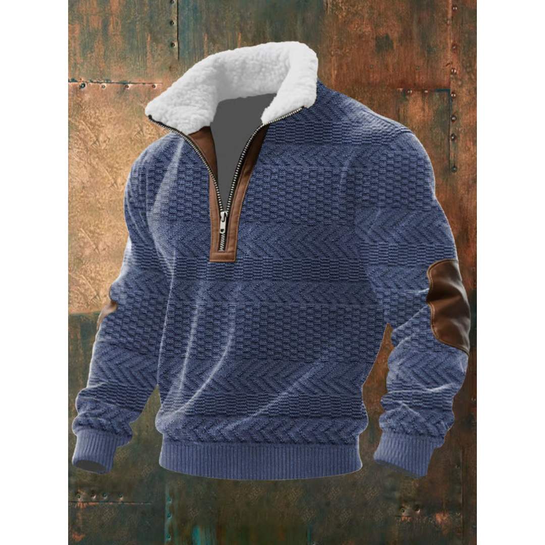 Pull col montant homme en polaire chaud - Bleu