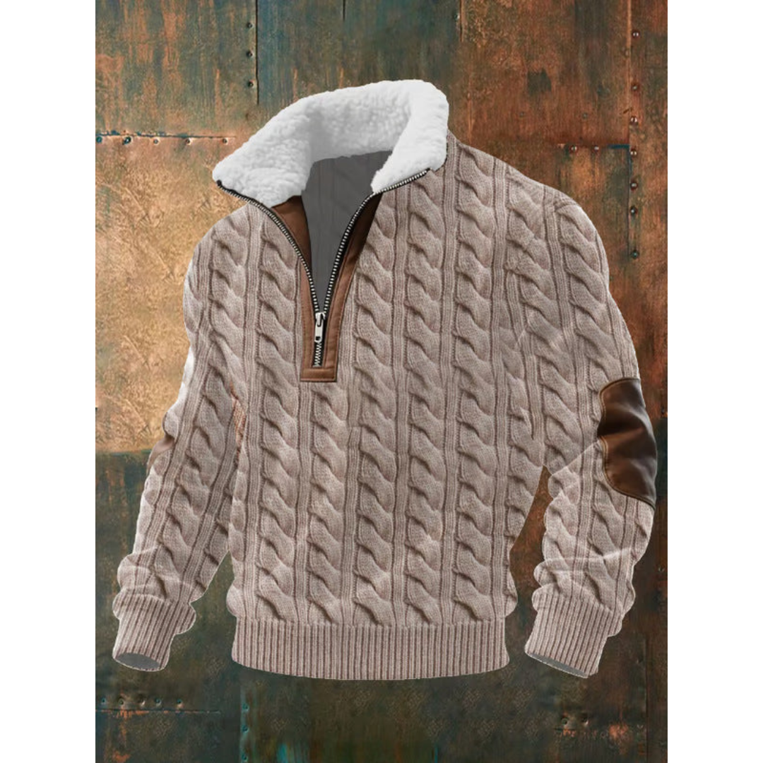 Pull col montant homme en polaire chaud - Brun Clair
