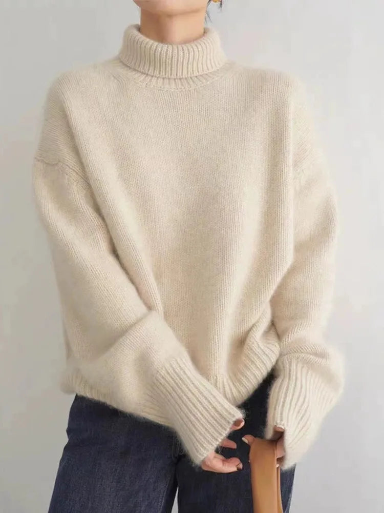 Pull col roulé cachemire femme