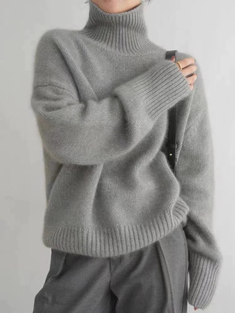 Pull col roulé cachemire femme - Gris
