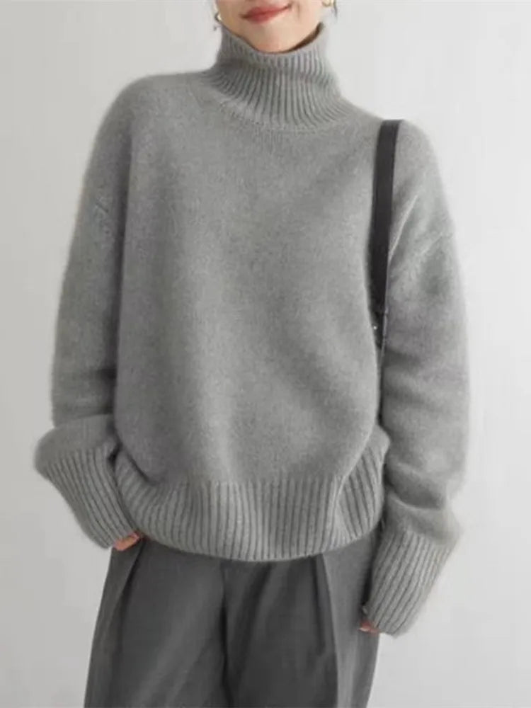 Pull col roulé cachemire femme