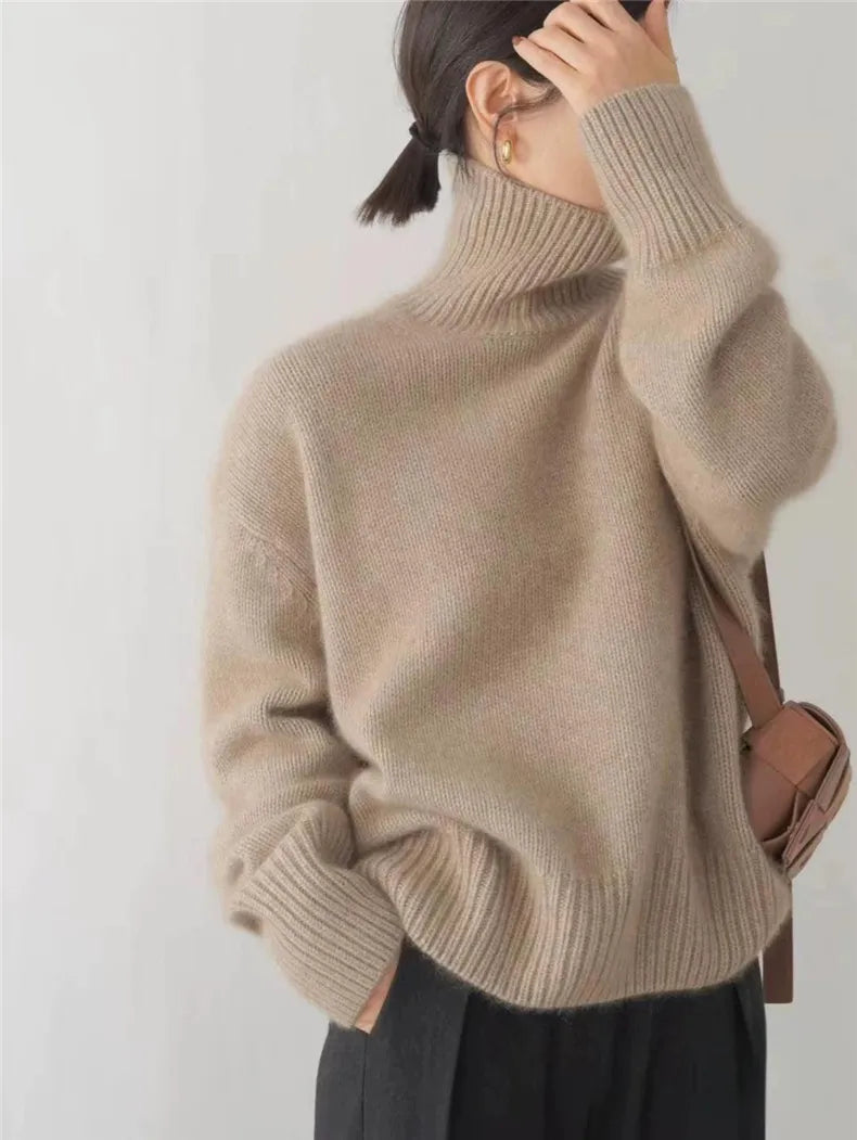 Pull col roulé cachemire femme