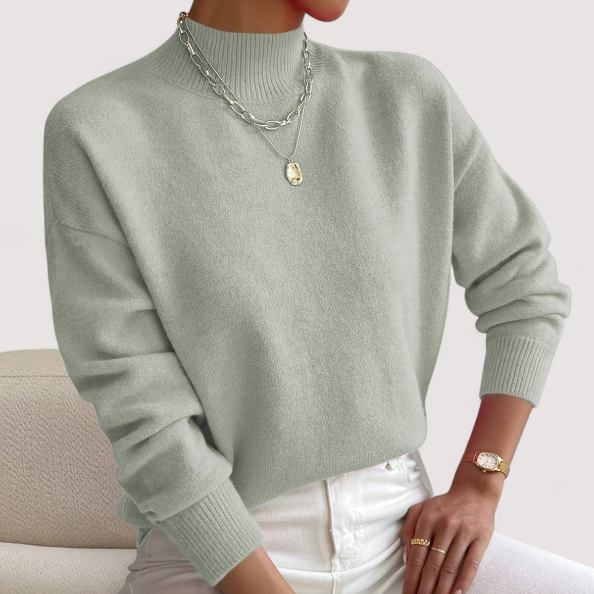 Pull col roulé femme chaud coupe ajustée - Vert Clair