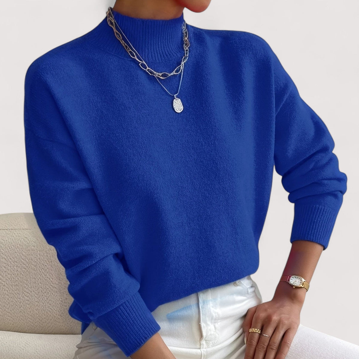 Pull col roulé femme chaud coupe ajustée - Bleu