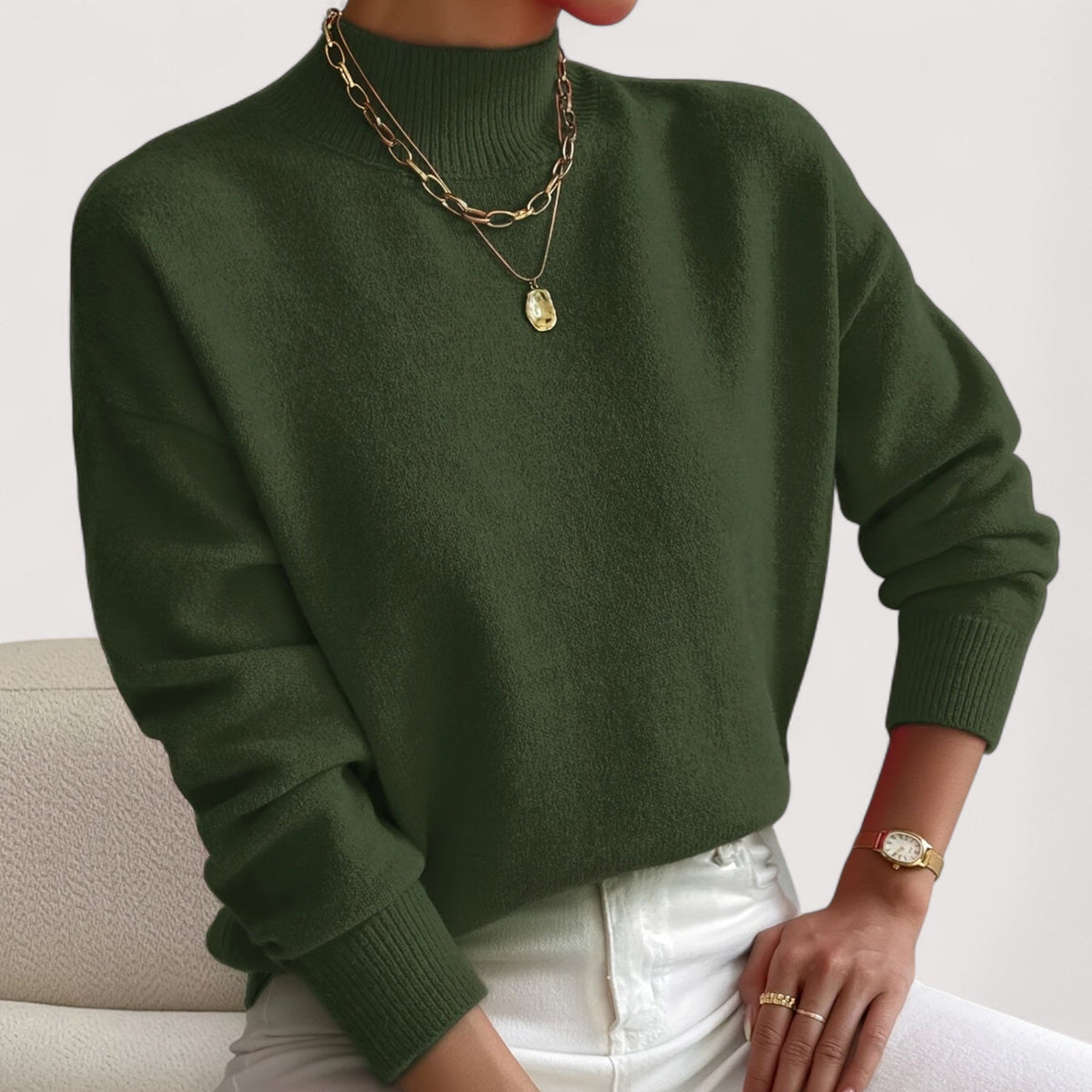 Pull col roulé femme chaud coupe ajustée - Vert